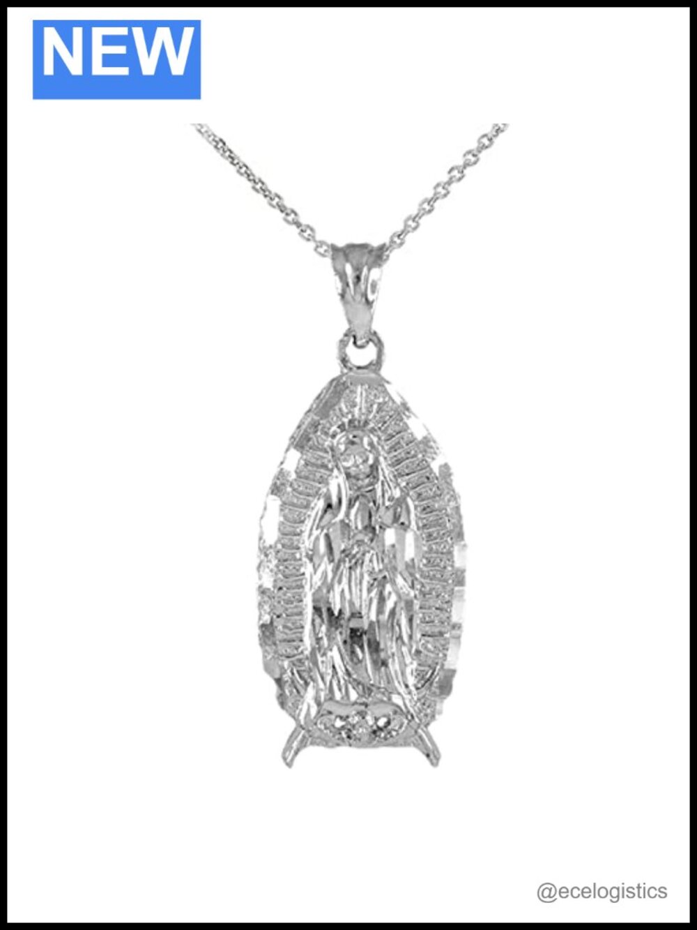 .925 Sterling Silver Our Lady of Guadalupe Medal Pendant Necklace